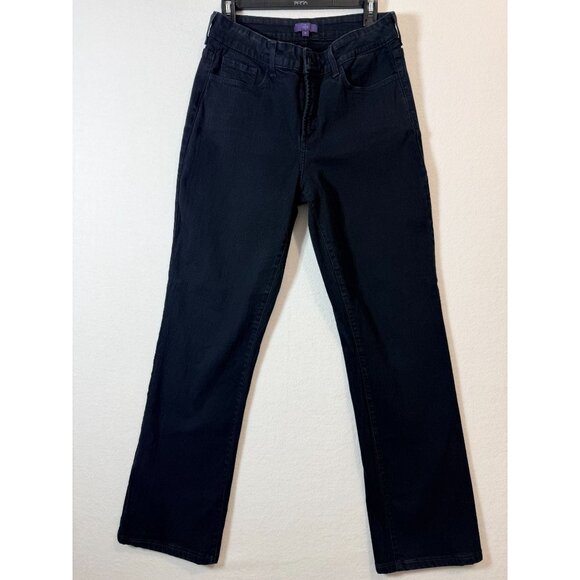 NYDJ Womens Black Straight-Leg Jeans With Rhinestone Back Pockets Size 8 Made In - Picture 10 of 13